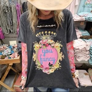 RB14 A Rare Bird You Fancy Tee with Pink and Floral Accents